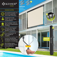 KESSER® Verticale luifel, 160 x 250 cm, buitenrolgordijn, handslingermechanisme, balkonrolgordijn, zon- en inkijkbescherming, zonwering, met zwengel, luifelkast, balkon en terras, inclusief montageset