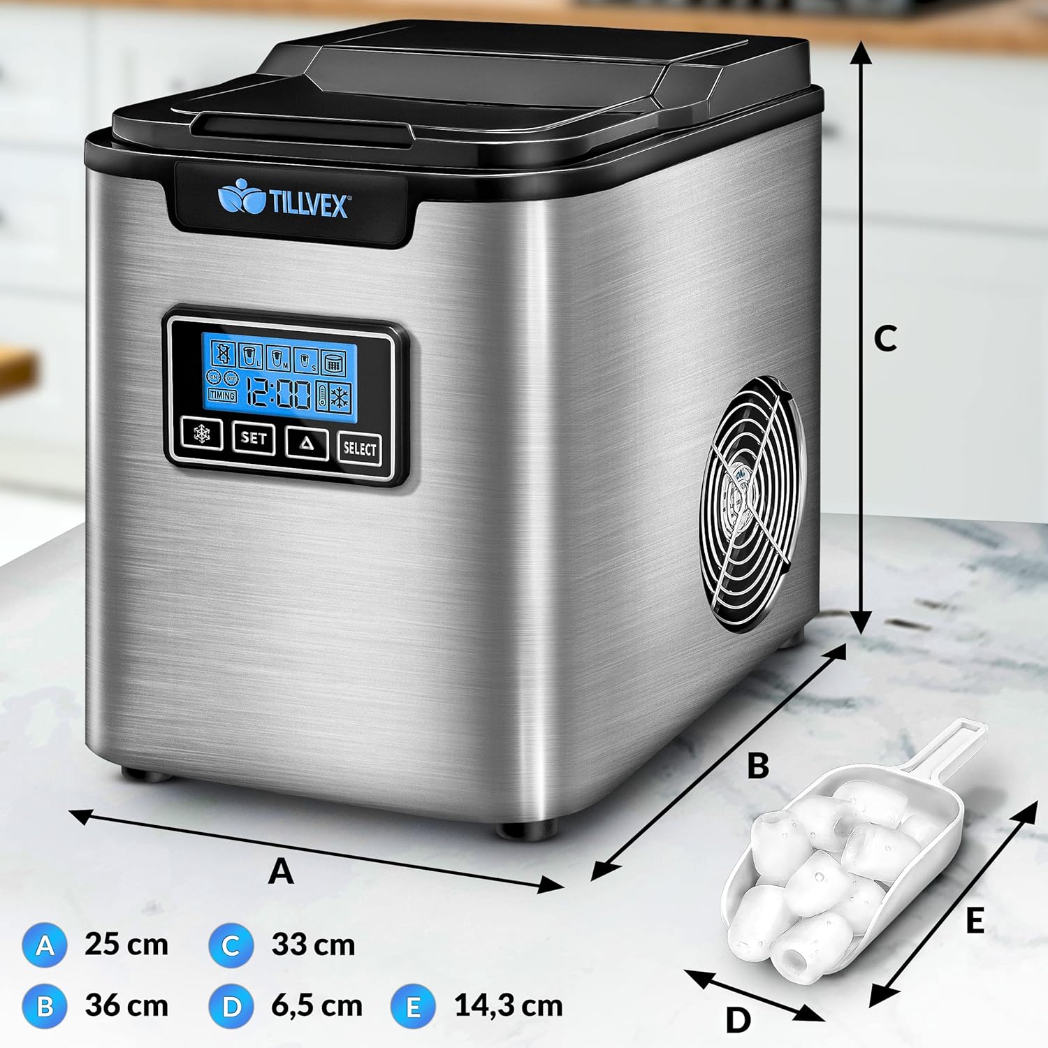 IJsblokjesmachine – 12kg/24 uur – IJsmachine - IJsblokjesmaker - Zilver - Tillvex®