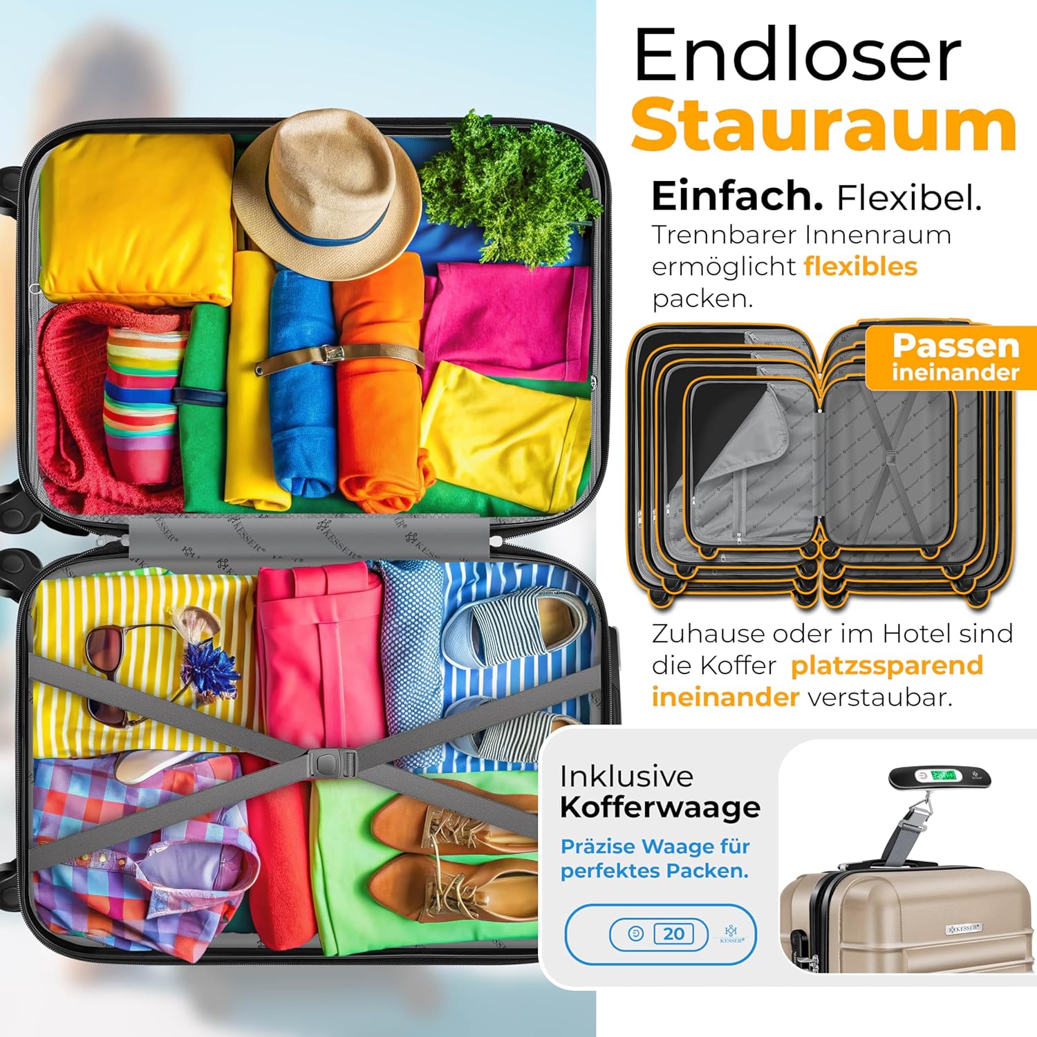 Kofferset - 3 delig - Trolley - Reiskofferset - Beige - KESSER®