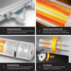 Infrarood Verwarming - Terrasverwarmer - Elektrische Heater - 3000W - Zilver - KESSER®