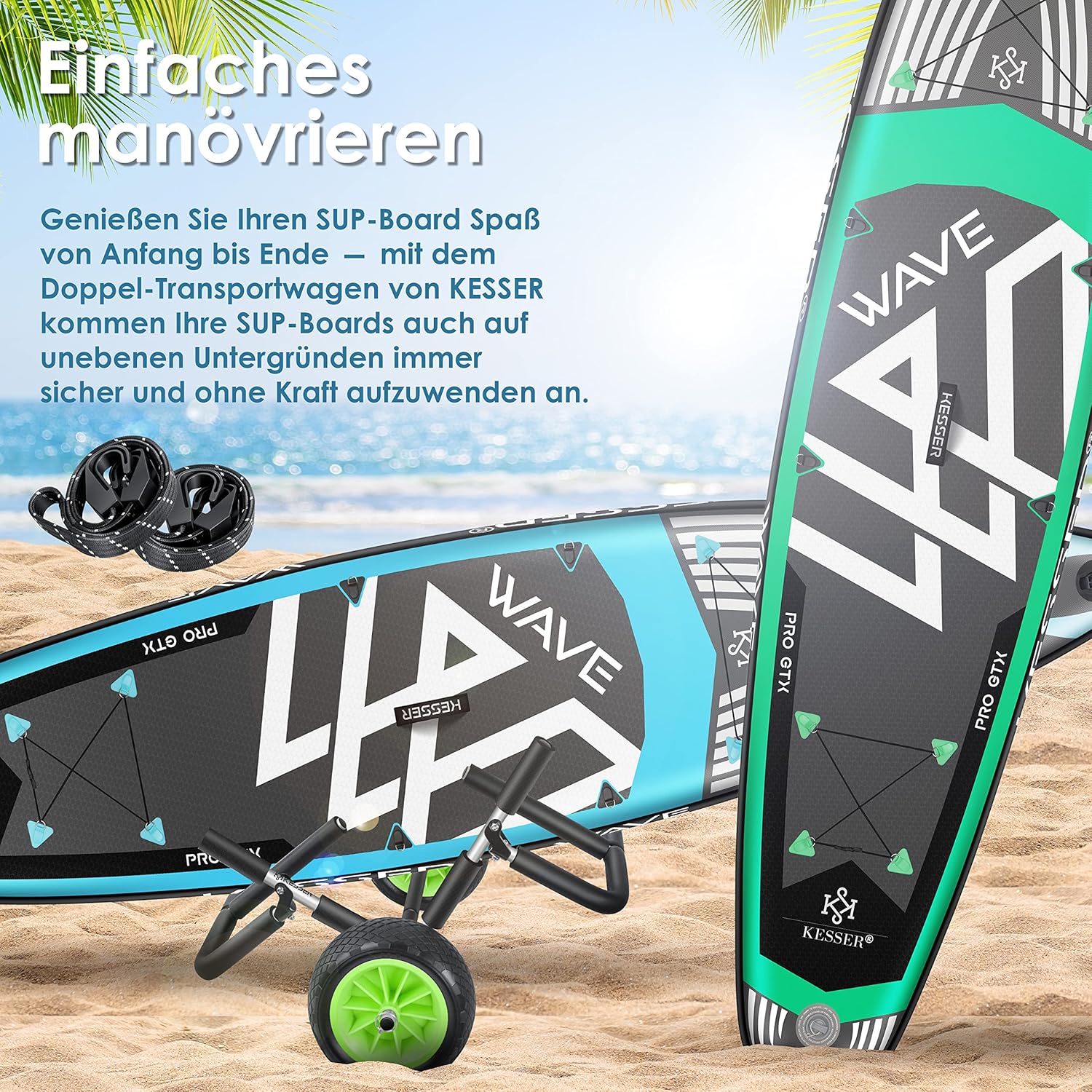 KESSER® Transportkar voor Surfplank - Vouwbaar - Zwart •
