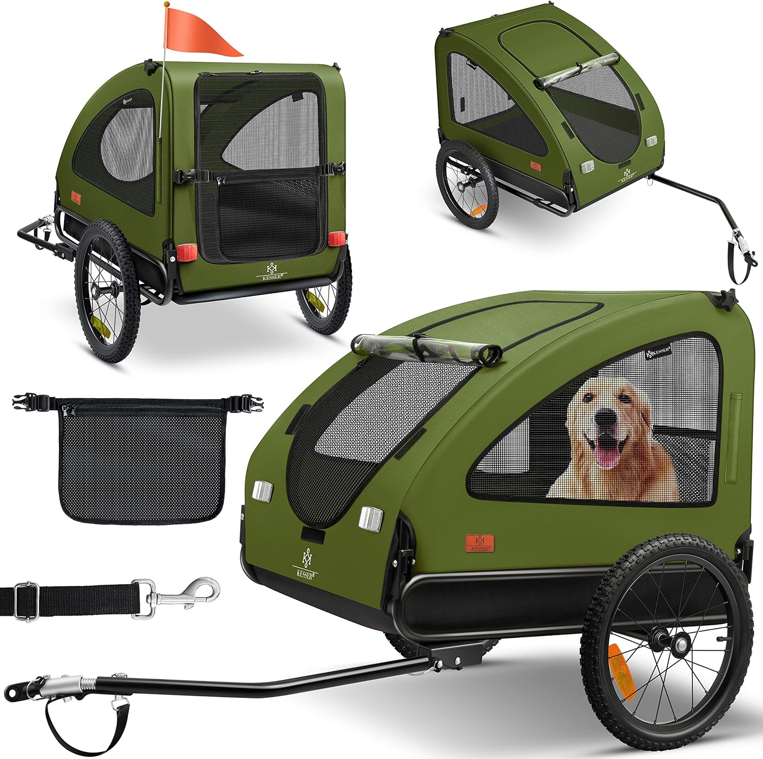 KESSER® Hundeanhänger Boxer 2-in-1 Hundebuggy Fahrradanhänger groß ca. 250L Volumen - Inkl. Fahne und Tasche - 600D Oxford Canvas, Klappbar SmartSpace Concept, max. 45kg
