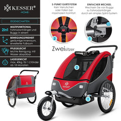 KESSER® Fietsaanhanger met vering - Max. 40kg - Rood