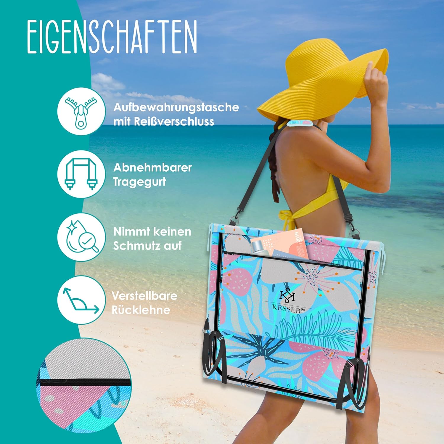 KESSER® Opvouwbare strandmatten - Ligstoel - Set van 2 - Blauw •