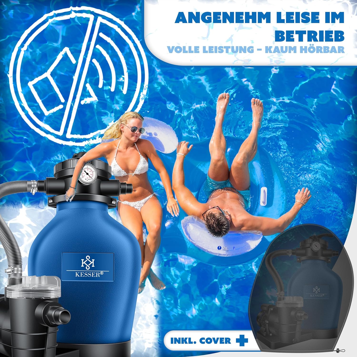 KESSER® Zandfilterinstallatie zandfilter + 700 g filterballen vervangen 25 kg filterzand 7-weg ventiel met drukweergave zwembadfilter 10 m³/h filterinstallatie filterketel voor zwembad 10.200 l/u