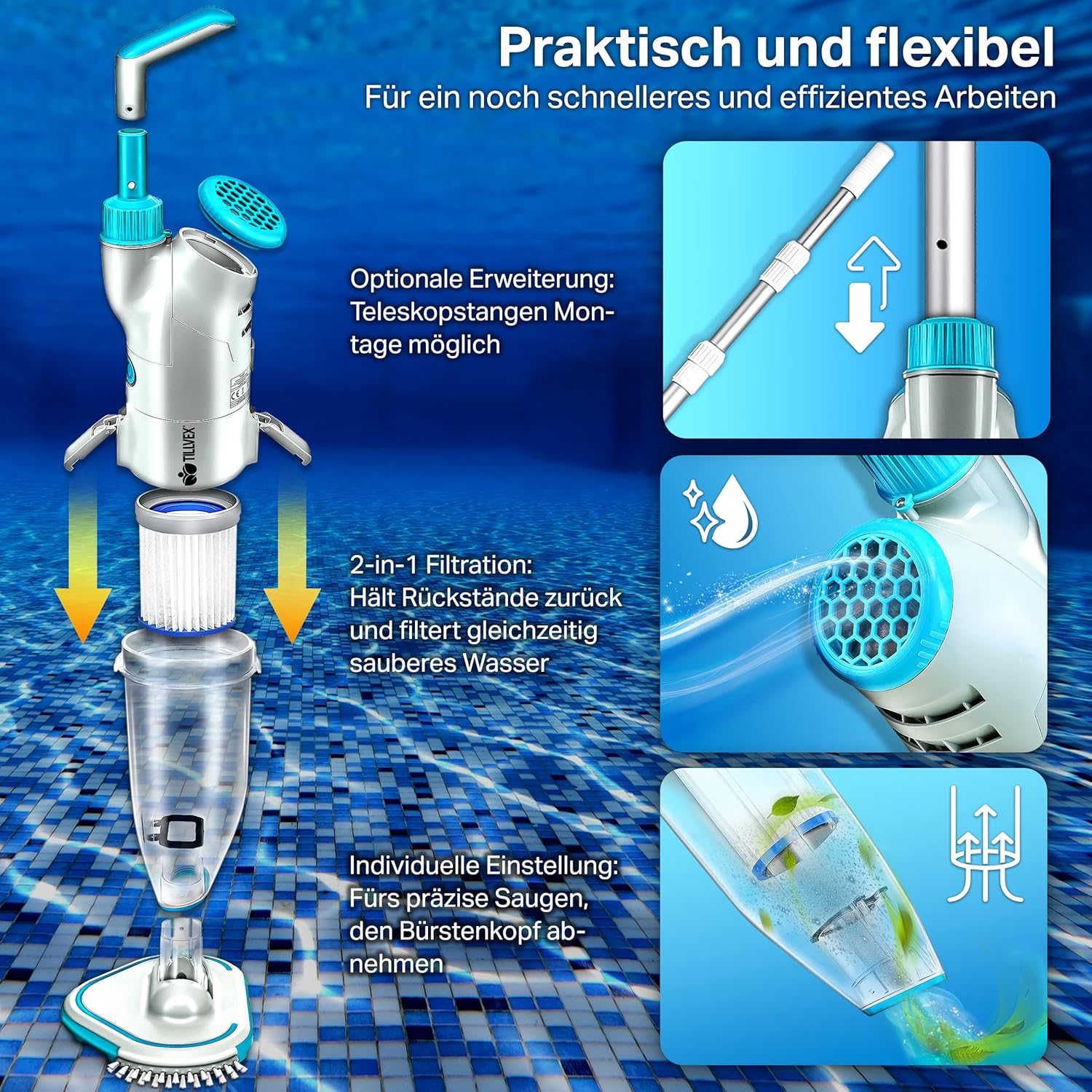 Zwembad stofzuiger - Zwembadstofzuiger - Zwembadreiniger - Blauw - Tillvex®