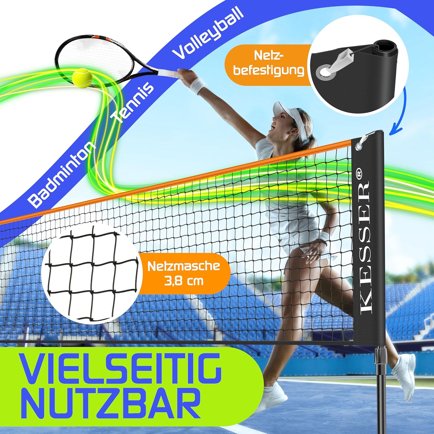 KESSER® Badmintonnet - Tennisnet - Volleybalnet - Verstelbaar - 300CM