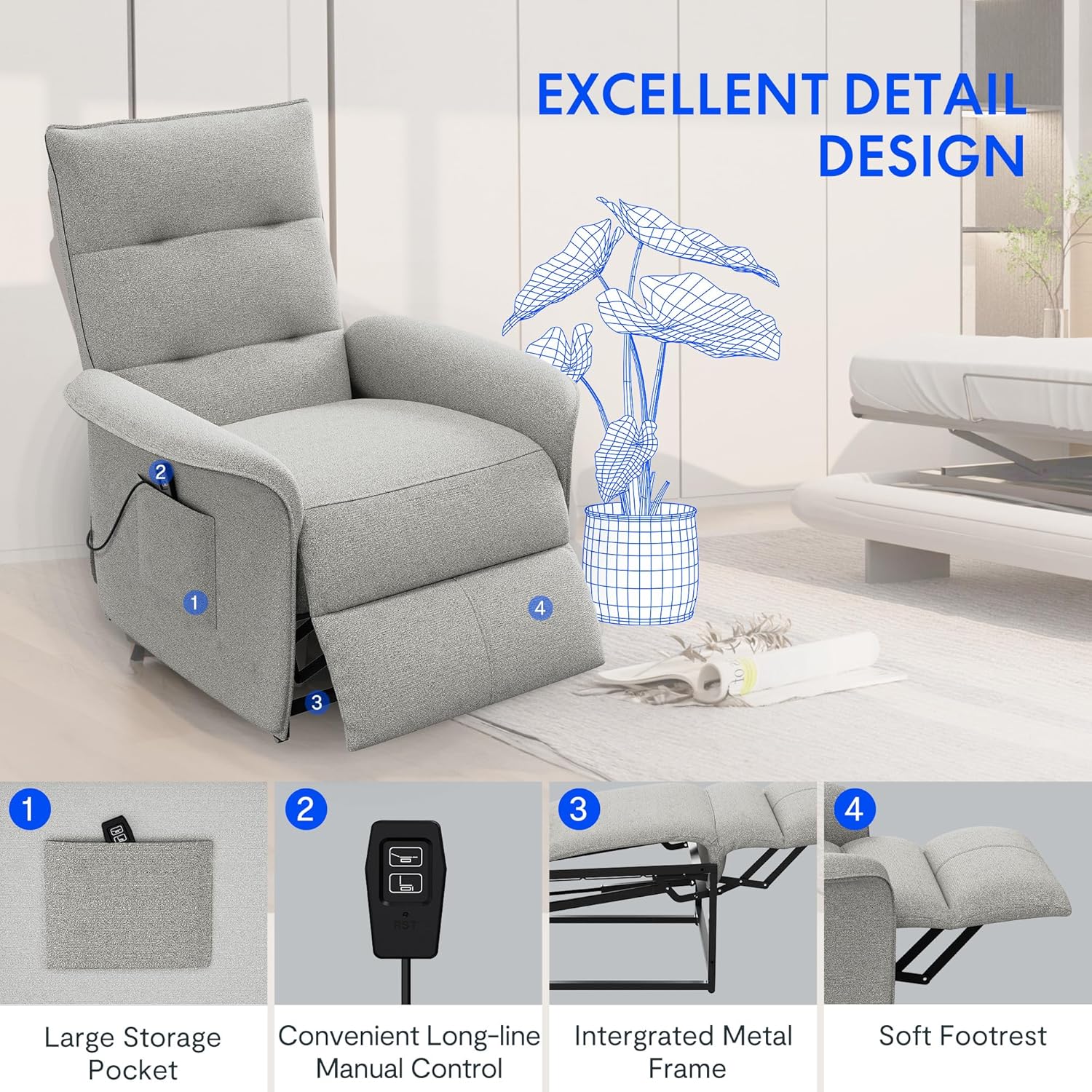 Fauteuil met armleuning - Relaxfauteuil - Relaxstoel - Elektrisch - Lichtgrijs - X1AG-V2 - FLEXISPOT