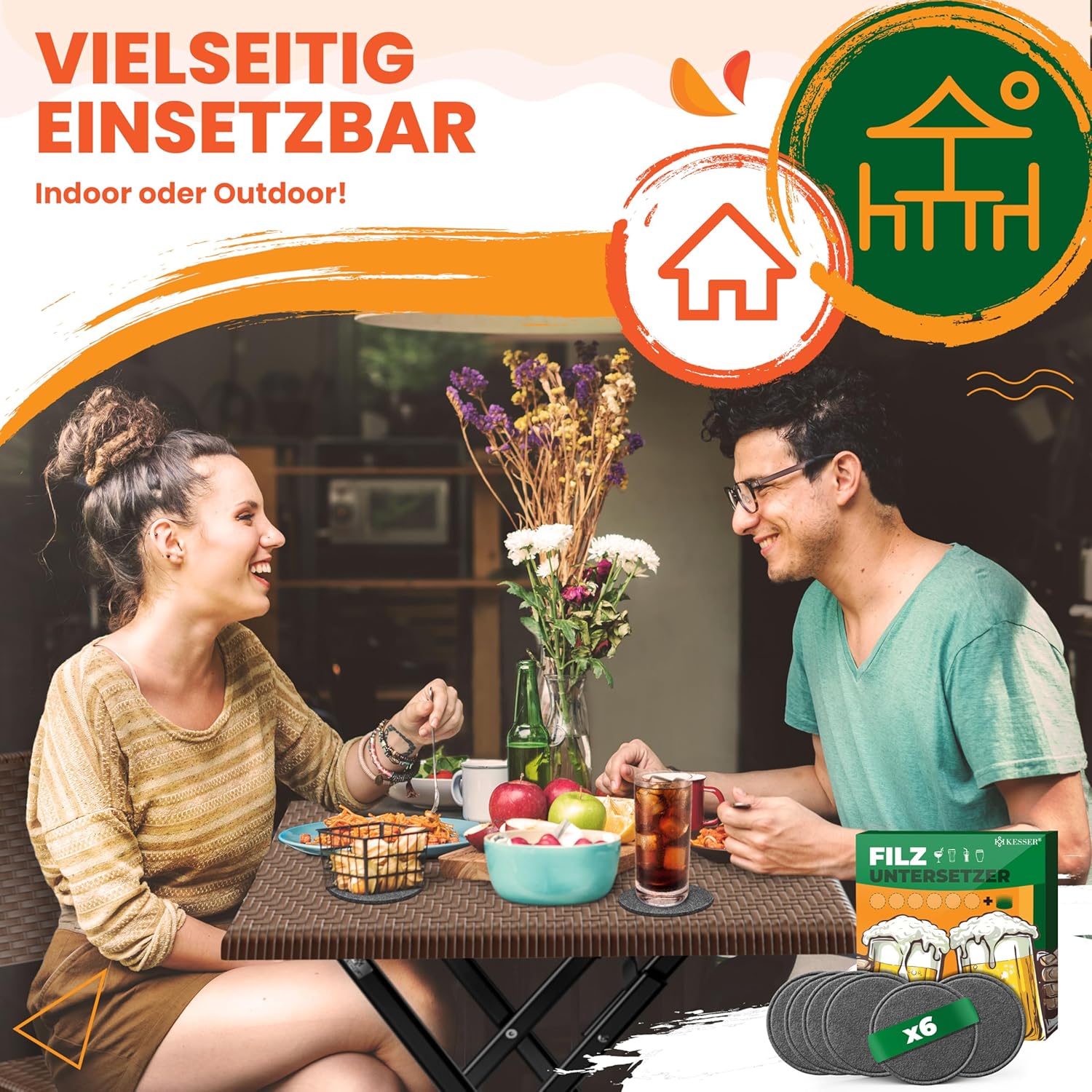KESSER® Balkontafel, inklapbaar, weerbestendig/UV-bestendig, gecoat staal en rotan-look, outdoor tuintafel, tuinmeubelen met 6 vilten onderzetters, bistrotafel, tot 100 kg belastbaar