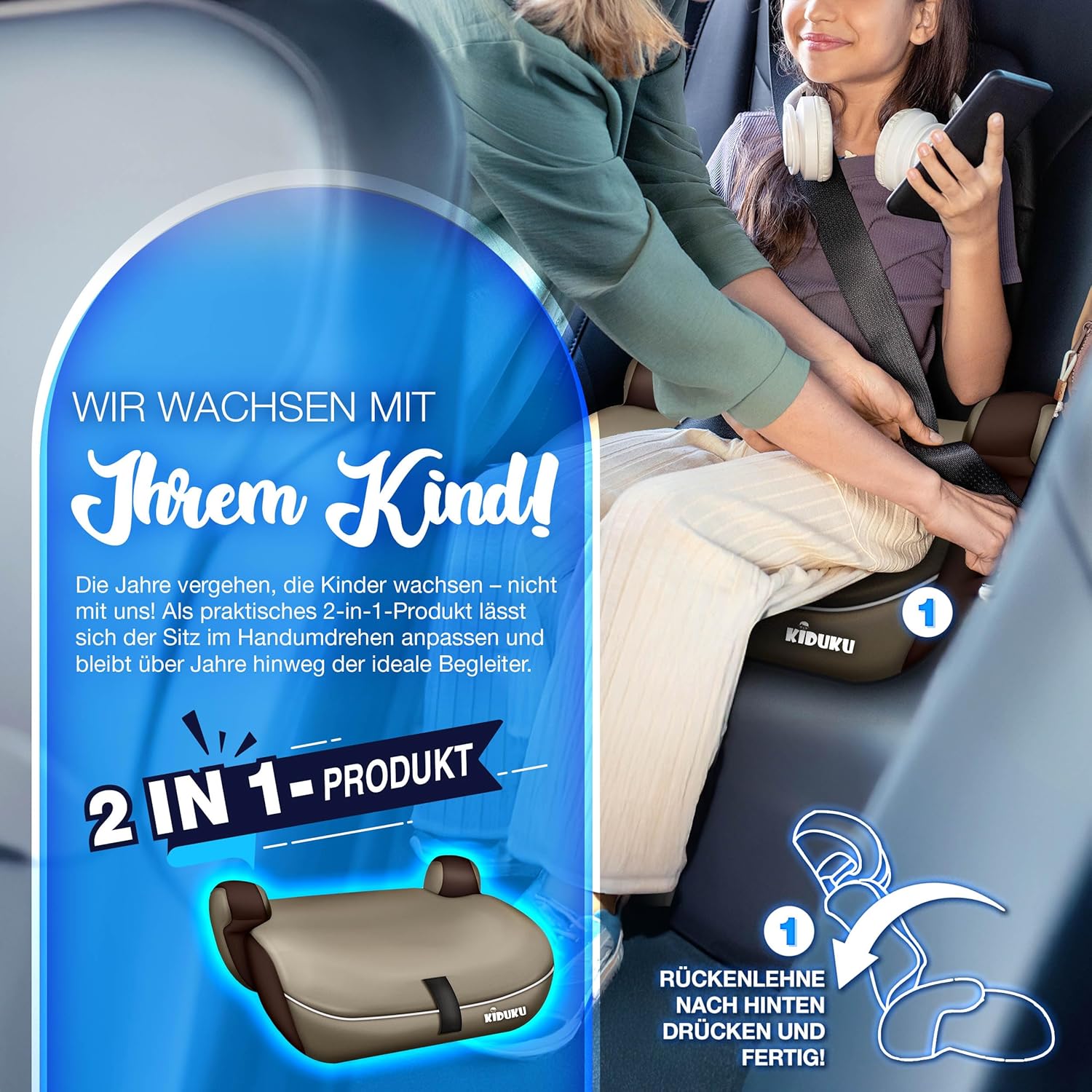 KIDUKU® Autostoeltje - Kinderzitje - Veiligheidsgordel - Bruin