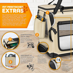 Reisbench hond - Draagtas hond - Transportbox - 92x63x63 cm - Beige
