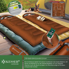 KESSER® Slaapzak voor buiten, dekenslaapzak, 3-4 seizoenen, campingslaapzak voor volwassenen en kinderen, licht, draagbaar, warm en waterafstotend, inclusief campinglamp en zijzak