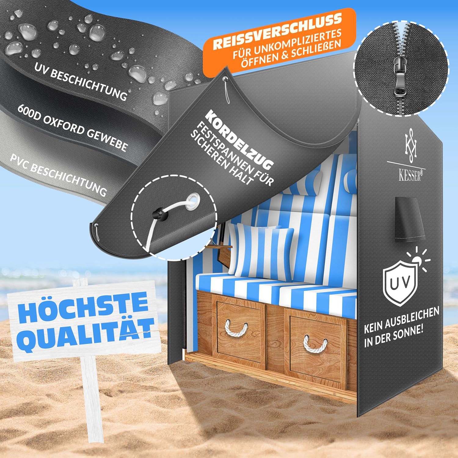 KESSER® Premium beschermhoes met ventilatieopeningen, waterdicht, winterbestendig, uv-bestendig, scheurvast, 600D Oxford-weefsel, 120 x 90 x 160 cm, antraciet