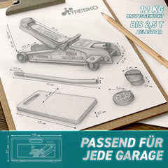 Autokrik - Garagekrik - Hydraulische krik - 2,5 Ton - Blauw - TRESKO