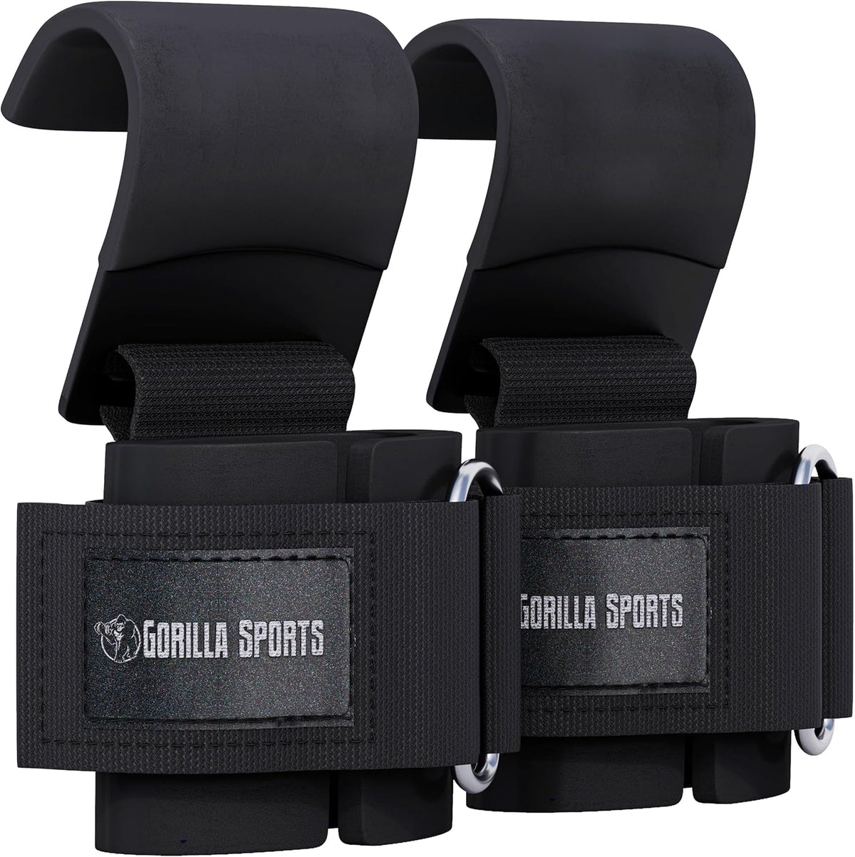 Gorilla Sports® Lifting Straps met metalen haken, set van 2 stuks, met klittenbandsluiting, zwart