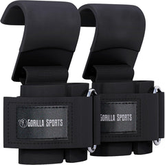 Gorilla Sports® Lifting Straps met metalen haken, set van 2 stuks, met klittenbandsluiting, zwart