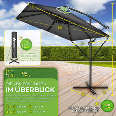 Tillvex® Parasol - Rechthoekig - 235x235cm - Verstelbaar - Antraciet