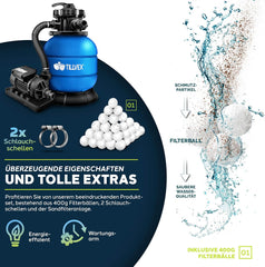 Tillvex® Zandfilter - Zandfilterpomp - 7900L/u - Blauw •