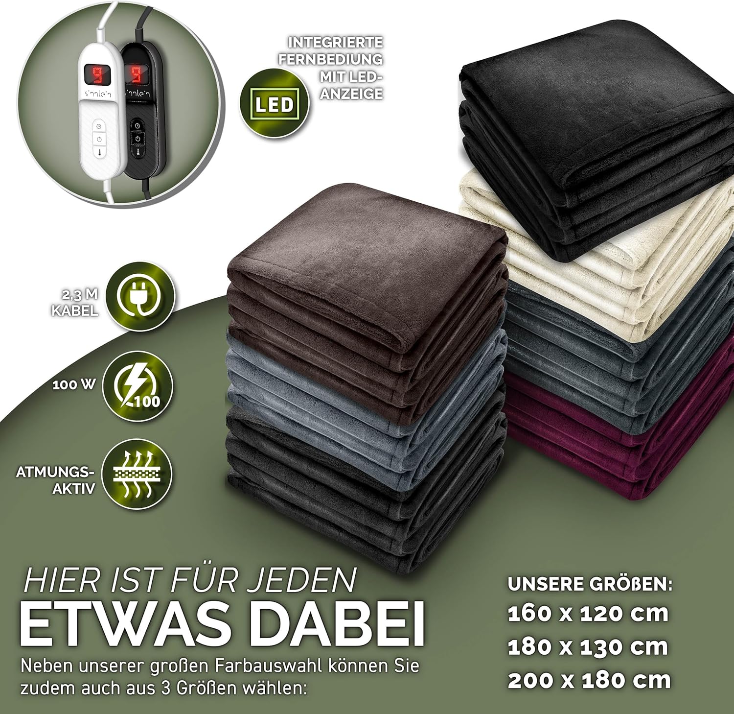 Sinnlein® Elektrische deken - Warmtedeken - 200x180cm - Zwart