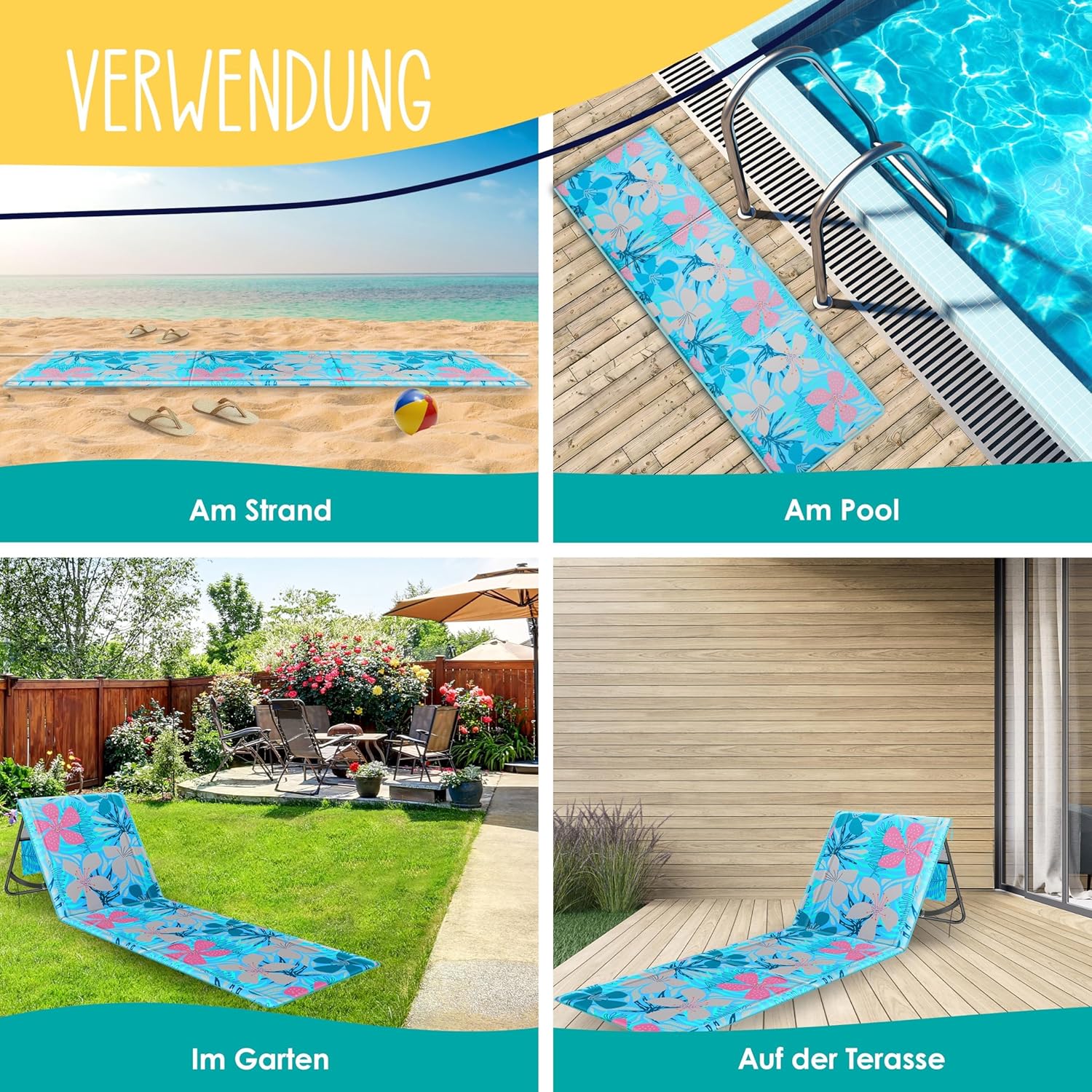 KESSER® Opvouwbare strandmatten - Ligstoel - Set van 2 - Blauw •