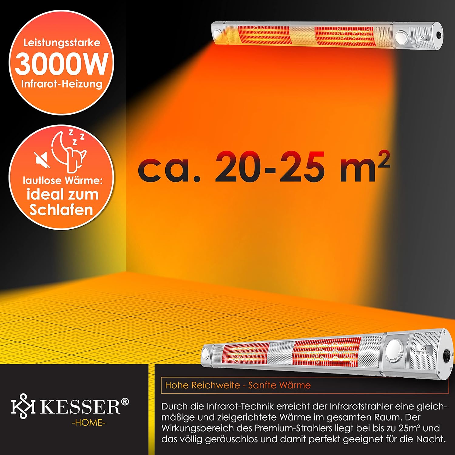 Infrarood Verwarming - Terrasverwarmer - Elektrische Heater - Zilver - KESSER®
