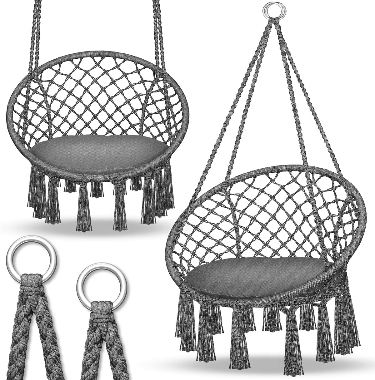 Hangstoel - Binnen & Buiten - Hangschommel - Tot 200kg - Grijs - Tillvex®