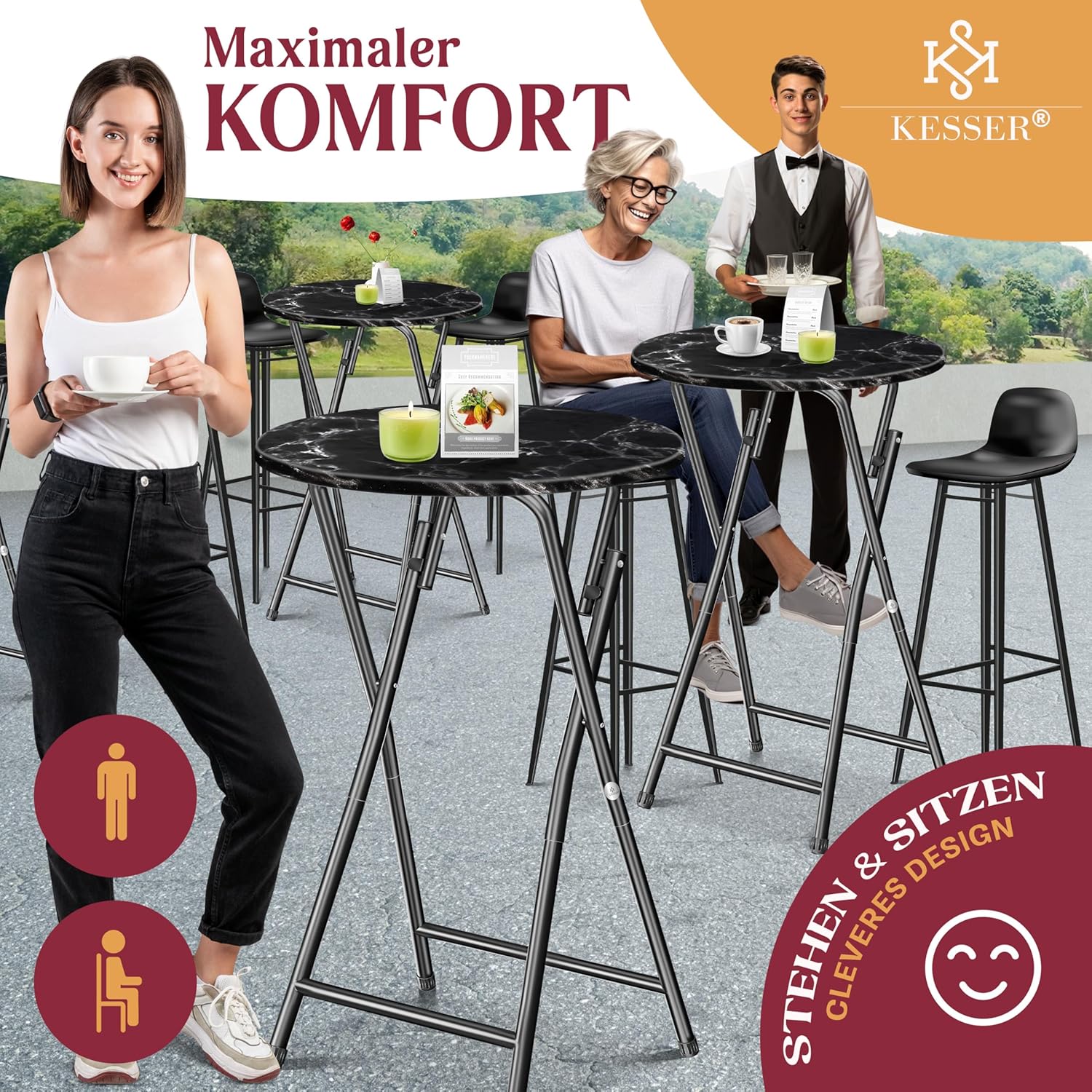 KESSER® Bartafel - Bistrotafel - Klaptafel - 110cm - Zwart