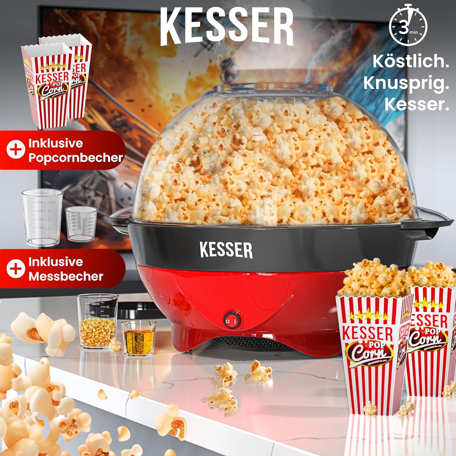 KESSER® Popcornmachine - Popcornmaker - 800W - 5,5L - Rood