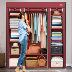 KESSER® Kledingkast stoffen kast stabiel met kledingstang en planken, incl. 5x kleerhangers, stoffen vouwkast voor slaapkamer, kleedkamer garderobe met kledingrek 150x45x175cm Bordeaux rood
