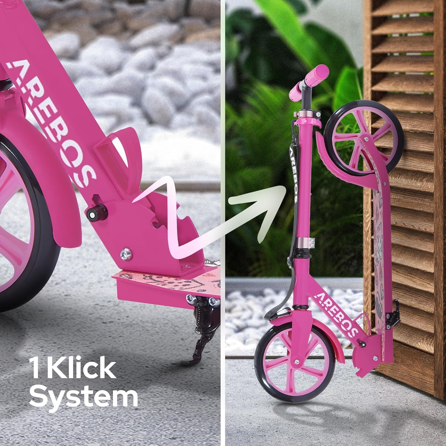 Arebos City Scooter, Hoogteverstelbaar | Opvouwbaar | Inclusief draagriem | XXL wielen | Kickrem | Voor kinderen en volwassenen | Draagvermogen tot 100 kg | Kickstep | Kickstep