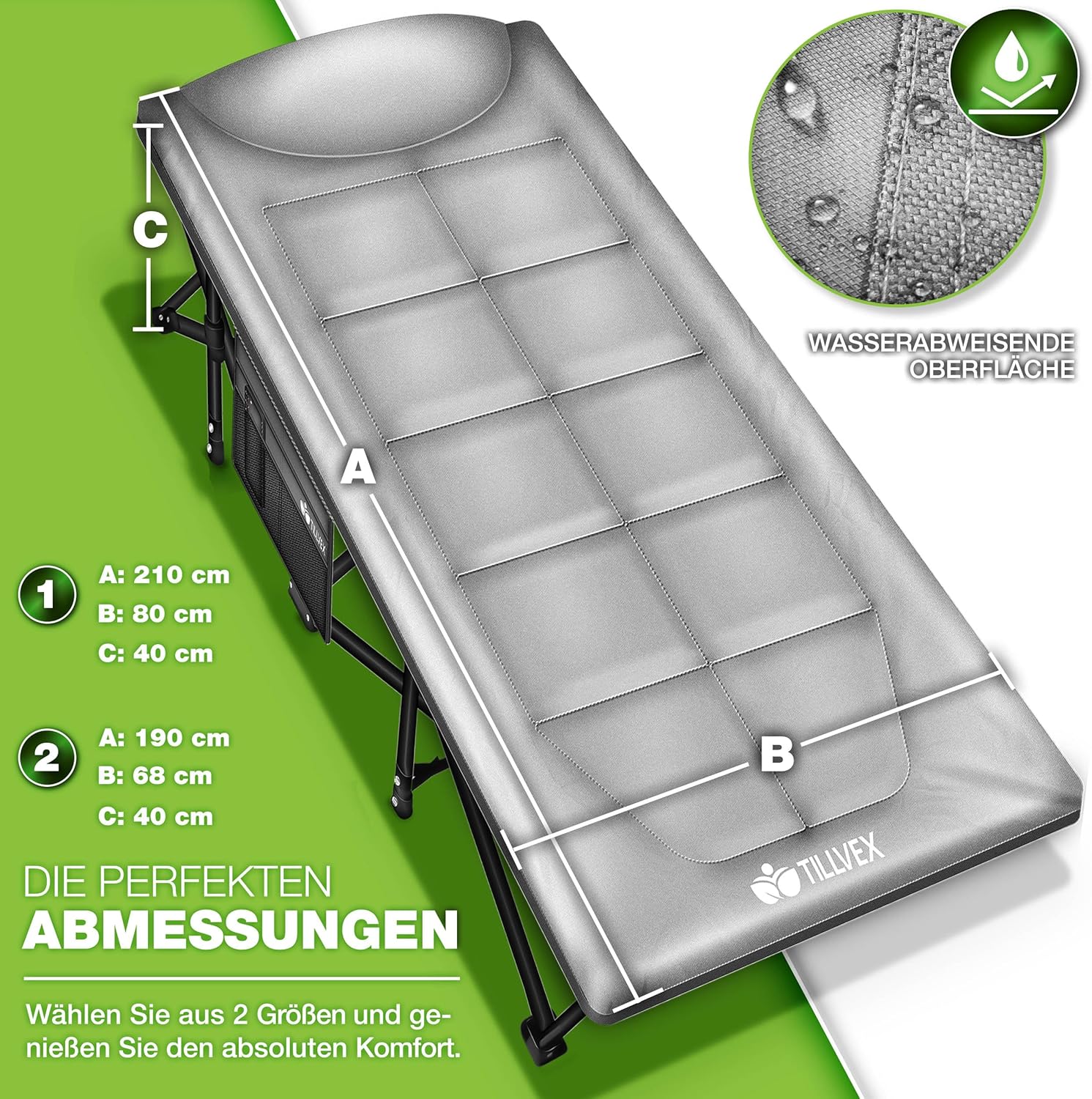 Veldbed - 1 Persoons - Kampeerbed - Stretcher - Grijs - Tillvex®