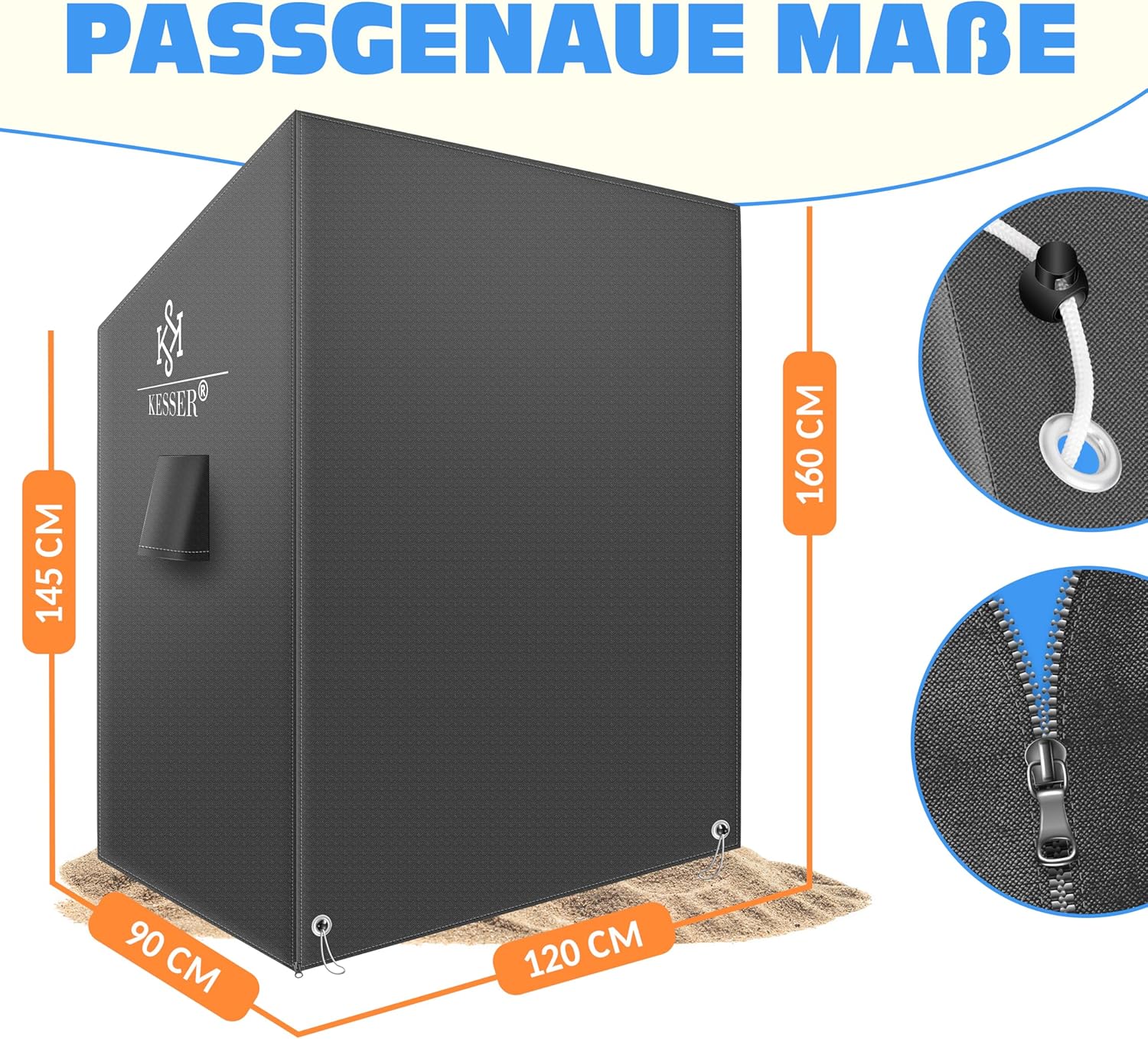 KESSER® Premium beschermhoes met ventilatieopeningen, waterdicht, winterbestendig, uv-bestendig, scheurvast, 600D Oxford-weefsel, 120 x 90 x 160 cm, antraciet