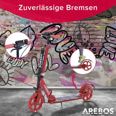 Kinderstep - LED Wielen - Verstelbaar - Vouwbaar - Rood - Arebos