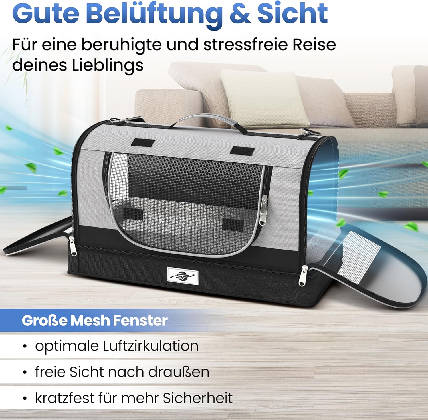 Smart-Planet® Transporttas katten en honden met afneembare bodem, opvouwbare transportbox tot 8 kg, 50 x 30 x 30 cm, met draagriem voor vakantie, reizen en dierenarts
