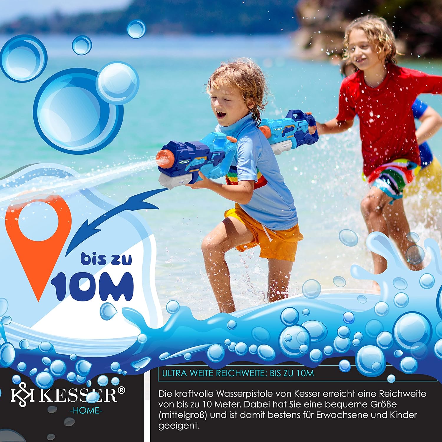 Set van 2 waterpistolen – bereik 10 meter – reservoir 1500 ml Set van 2 waterpistolen – bereik 10 meter – reservoir 1500 ml