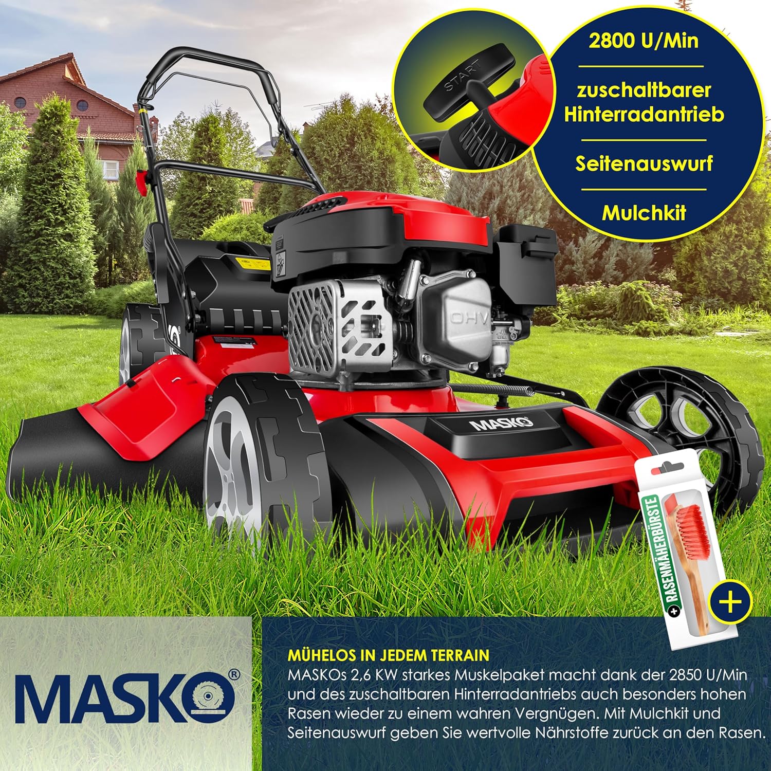 KESSER® Grasmaaier Benzine - 51cm - 65L opvangbak - Rood