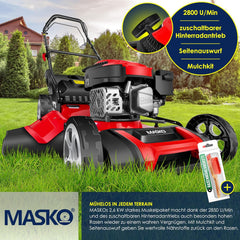 KESSER® Grasmaaier Benzine - 51cm - 65L opvangbak - Rood