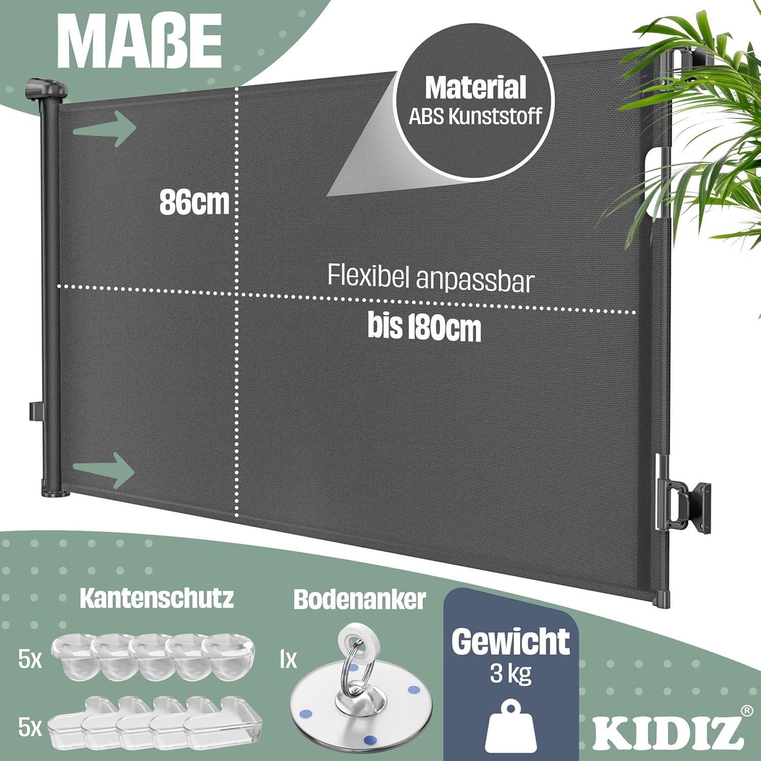 KIDIZ® Verstelbaar Traphekje - Veiligheidshekje - tot 180cm - Antraciet