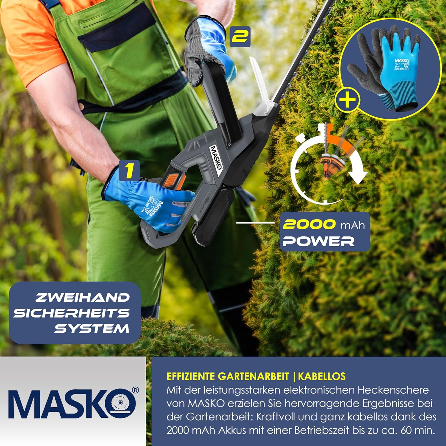 MASKO® Accu Heggenschaar - 57cm snijlengte - Grijs