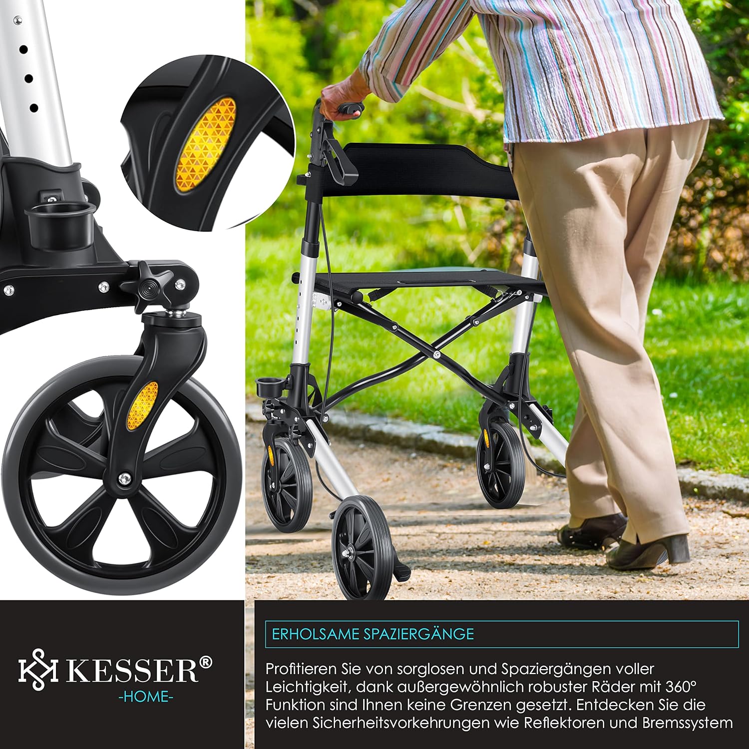 KESSER - Lichtgewicht Rollator - Dubbel Opvouwbaar - Zwart