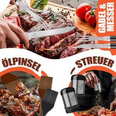BBQ accesoires - RVS Barbecuebestekset - 37-delig - Zwart - KESSER®