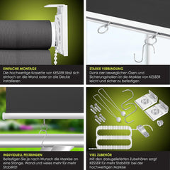 KESSER® Klemluifel - Balkonluifel - Rolgordijn - 140x140cm - Antraciet