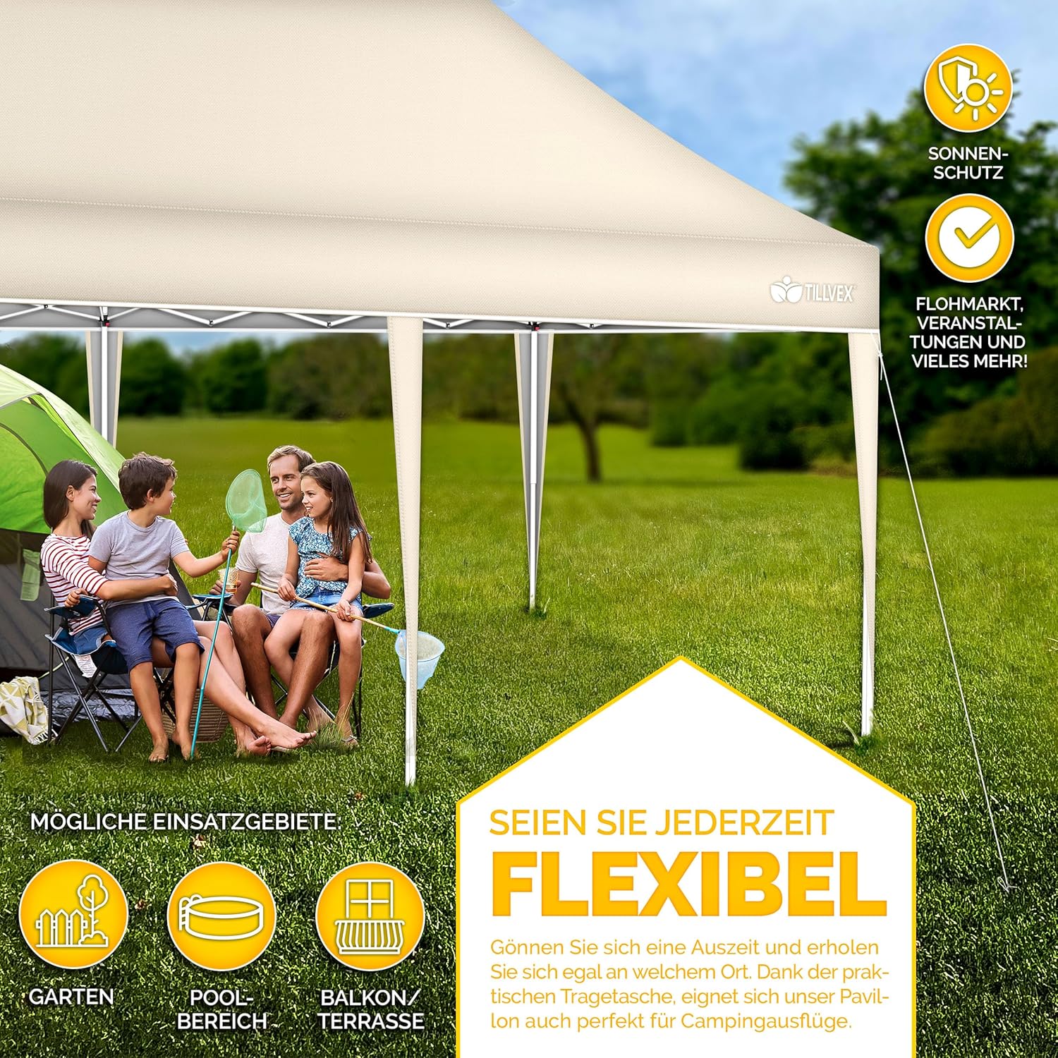 Partytent - opvouwbaar - 3x6 m - Paviljoen - Beige - Tillvex®