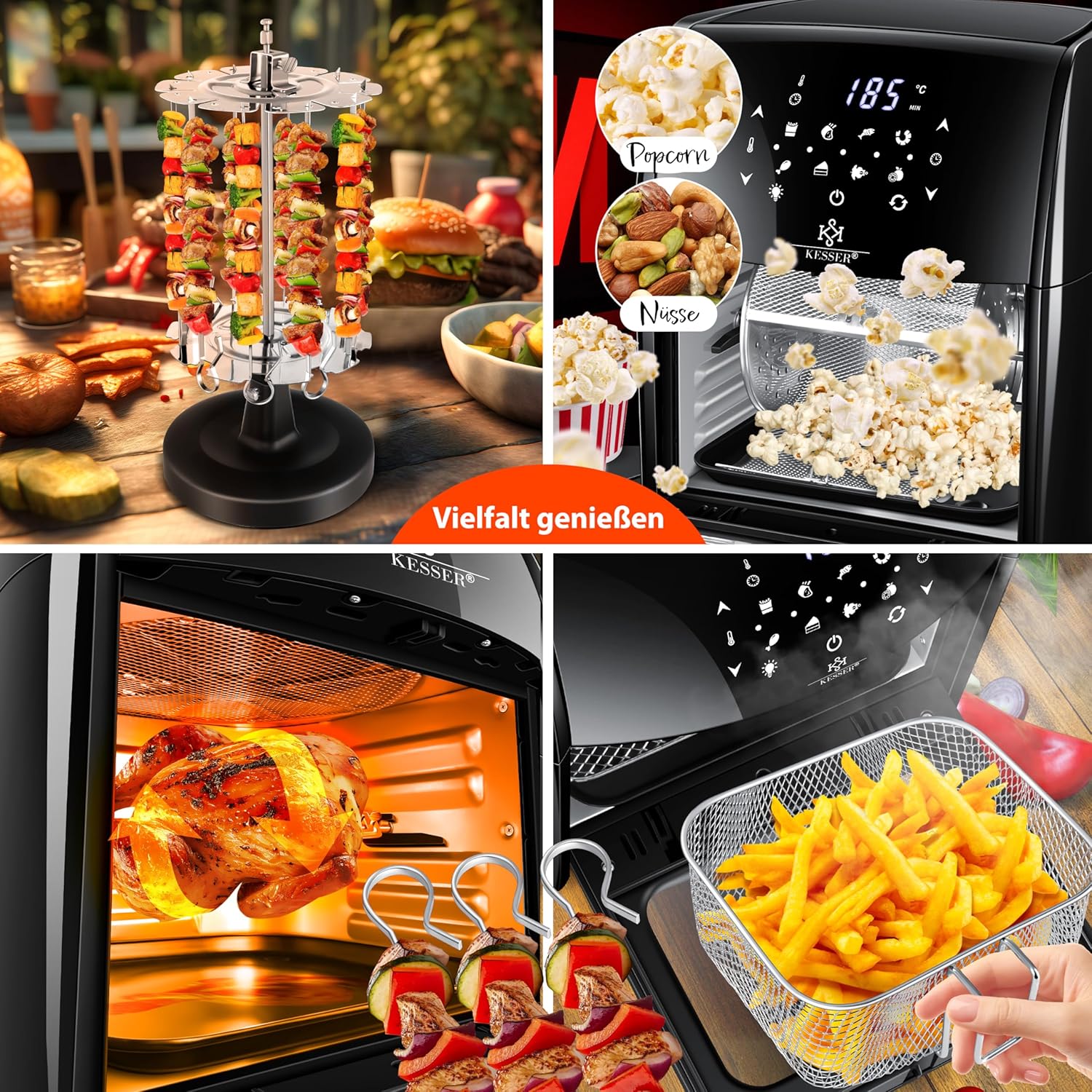 KESSER® XXL Airfryer - 9-in-1 - Heteluchtfriteuse - 1800W - Zwart •