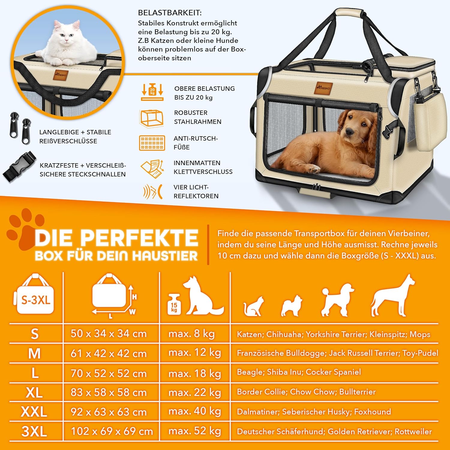 Reisbench hond - Draagtas hond - Transportbox - 92x63x63 cm - Beige