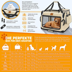 Reisbench hond - Draagtas hond - Transportbox - 92x63x63 cm - Beige