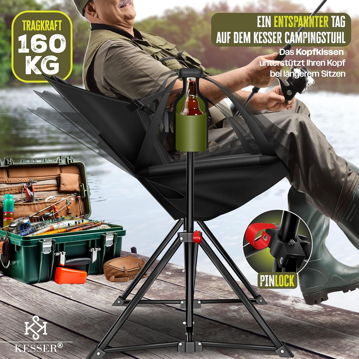 KESSER® Campingstoel - Visstoel - Vouwstoel - Khaki