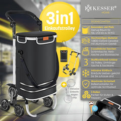 KESSER® Boodschappentrolley - Boodschappenwagen - 56L - tot 50kg  - Zwart •