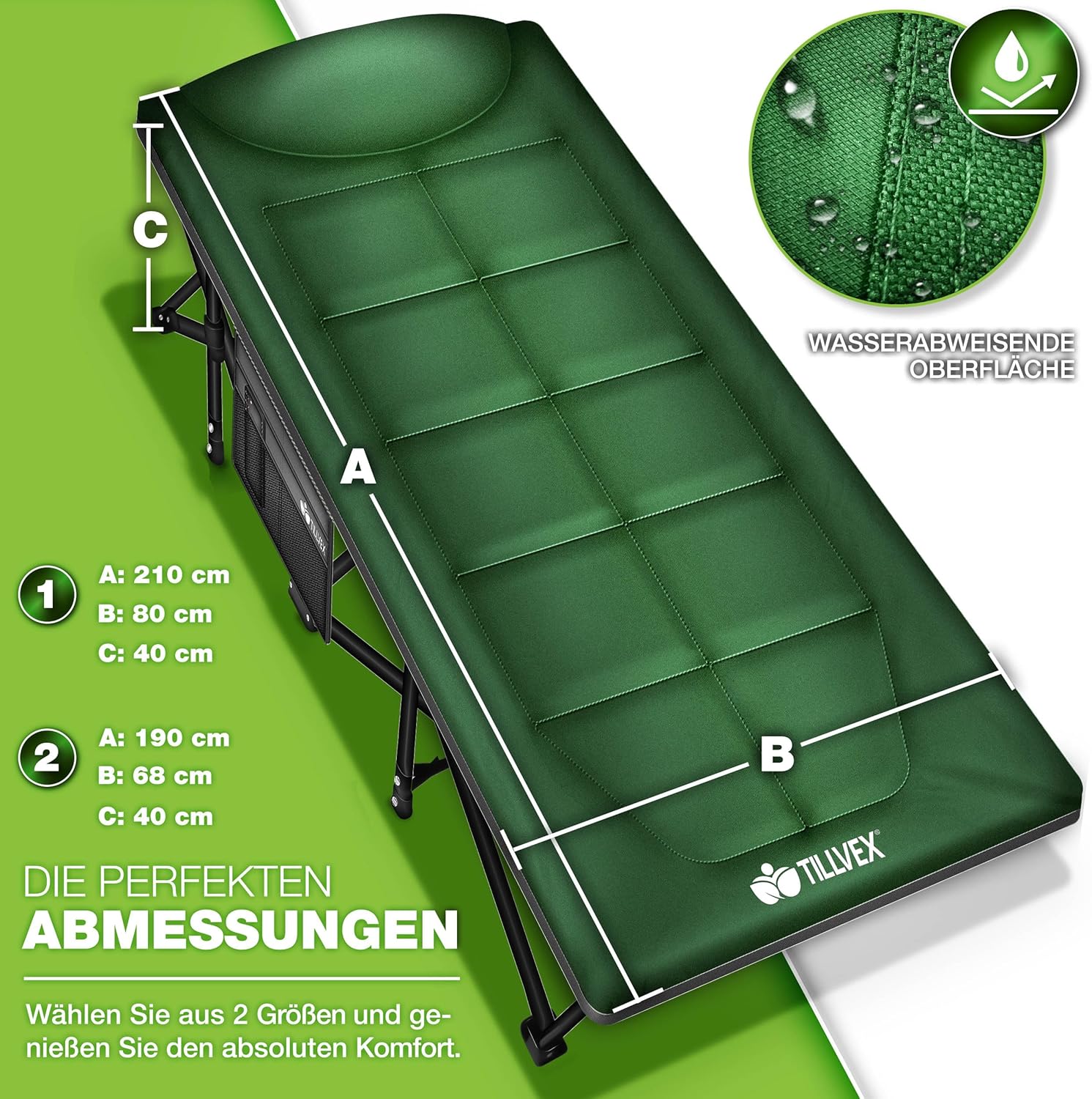 Veldbed - 1 Persoons - Kampeerbed - Stretcher - Groen - Tillvex®