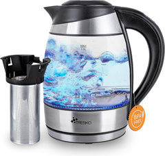 Waterkoker glas - met LED - 1.8L - 2200W - Zilver - TRESKO